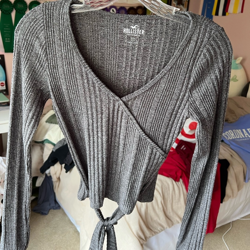 Hollister ribbed wrap knit sweater!